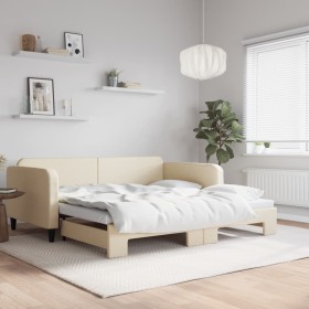 Trundle sofa bed cream fabric 100x200 cm by vidaXL, Beds and slatted bases - Ref: Foro24-3196825, Price: 311,74 €, Discount: %