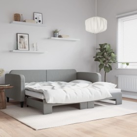 Trundle sofa bed light gray fabric 90x190 cm by vidaXL, Beds and slatted bases - Ref: Foro24-3196826, Price: 283,99 €, Discou...