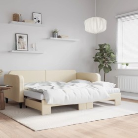 Trundle sofa bed with cream fabric mattress 90x200 cm by vidaXL, Beds and slatted bases - Ref: Foro24-3196838, Price: 421,55 ...