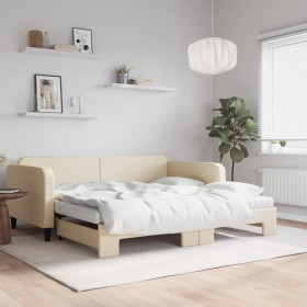 Trundle sofa bed with cream fabric mattress 100x200 cm by vidaXL, Beds and slatted bases - Ref: Foro24-3196843, Price: 505,99...