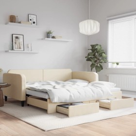 Trundle sofa bed with drawers cream fabric 100x200 cm by vidaXL, Beds and slatted bases - Ref: Foro24-3196861, Price: 367,99 ...