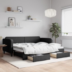 Trundle sofa bed with drawers black fabric 90x200 cm by vidaXL, Beds and slatted bases - Ref: Foro24-3196854, Price: 329,40 €...