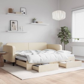 Trundle sofa bed with drawers cream fabric 90x200 cm by vidaXL, Beds and slatted bases - Ref: Foro24-3196856, Price: 328,55 €...