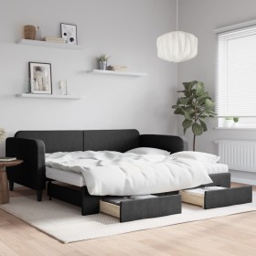 Trundle sofa bed with drawers black fabric 100x200 cm by vidaXL, Beds and slatted bases - Ref: Foro24-3196877, Price: 498,99 ...