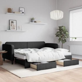 Trundle sofa bed with drawers black fabric 90x200 cm by vidaXL, Beds and slatted bases - Ref: Foro24-3196872, Price: 504,72 €...