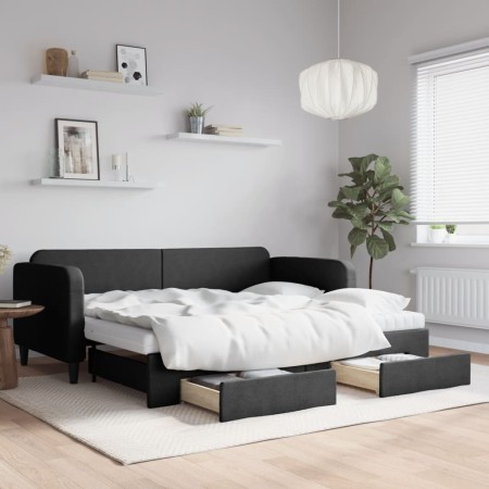 Trundle sofa bed with drawers black fabric 90x190 cm by vidaXL, Beds and slatted bases - Ref: Foro24-3196882, Price: 502,73 €...