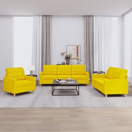 Sofa set with cushions 3 pieces light yellow fabric by vidaXL, Sofas - Ref: Foro24-3201247, Price: 609,48 €, Discount: %