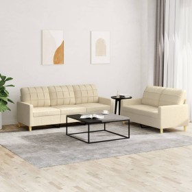 Sofa set with 2 cream fabric cushions by vidaXL, Sofas - Ref: Foro24-3201308, Price: 516,97 €, Discount: %