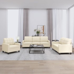 Cream synthetic leather 3-piece sofa set with cushions by vidaXL, Sofas - Ref: Foro24-3201339, Price: 636,75 €, Discount: %