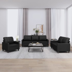 3-piece black synthetic leather sofa set with cushions by vidaXL, Sofas - Ref: Foro24-3201338, Price: 720,31 €, Discount: %