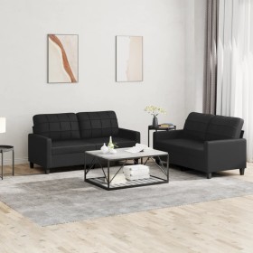 2-teilige Sofagarnitur aus schwarzem Kunstleder mit Kissen von vidaXL, Sofas - Ref: Foro24-3201358, Preis: 461,99 €, Rabatt: %