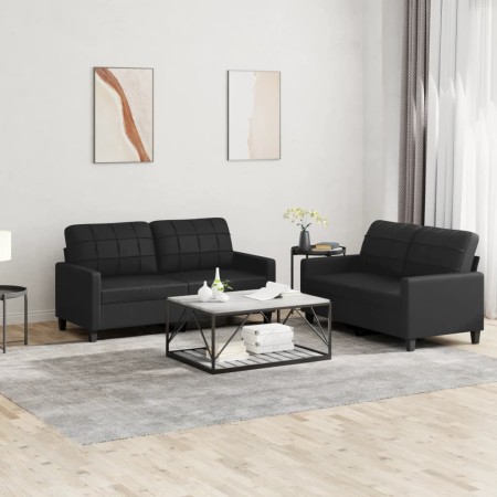 2-teilige Sofagarnitur aus schwarzem Kunstleder mit Kissen von vidaXL, Sofas - Ref: Foro24-3201358, Preis: 487,22 €, Rabatt: %