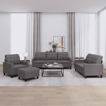 Gray synthetic leather 4-piece sofa set with cushions by vidaXL, Sofas - Ref: Foro24-3201345, Price: 781,15 €, Discount: %