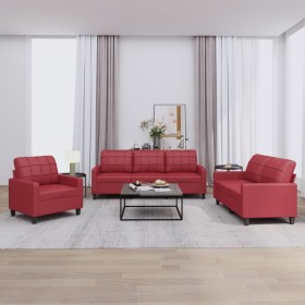 3-piece red dyed faux leather sofa set with cushions by vidaXL, Sofas - Ref: Foro24-3201341, Price: 739,65 €, Discount: %