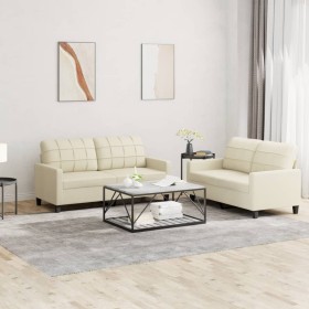 Cream synthetic leather 2-piece sofa set with cushions by vidaXL, Sofas - Ref: Foro24-3201359, Price: 396,26 €, Discount: %