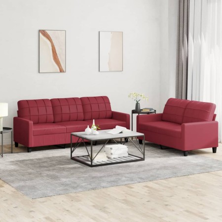 Sofagarnitur mit Kissen 2-teilig aus Kunstleder in Tiefrot von vidaXL, Sofas - Ref: Foro24-3201381, Preis: 556,52 €, Rabatt: %