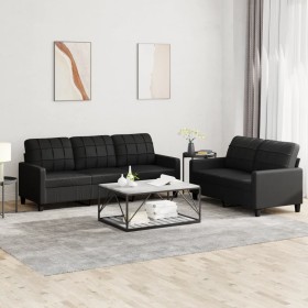 2-teilige Sofagarnitur aus schwarzem Kunstleder mit Kissen von vidaXL, Sofas - Ref: Foro24-3201378, Preis: 513,99 €, Rabatt: %