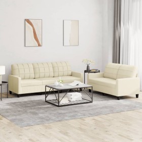 Cream synthetic leather 2-piece sofa set with cushions by vidaXL, Sofas - Ref: Foro24-3201379, Price: 481,69 €, Discount: %