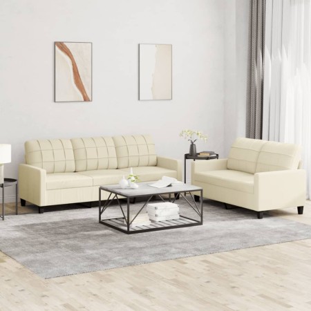 Cream synthetic leather 2-piece sofa set with cushions by vidaXL, Sofas - Ref: Foro24-3201379, Price: 437,78 €, Discount: %