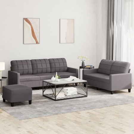 3-teilige Sofagarnitur aus grauem Kunstleder mit Kissen von vidaXL, Sofas - Ref: Foro24-3201385, Preis: 612,43 €, Rabatt: %