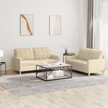 Sofa set with cushions 2 pieces cream fabric by vidaXL, Sofas - Ref: Foro24-3201276, Price: 464,42 €, Discount: %