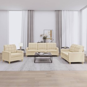 Sofa set with cushions 3 pieces cream fabric by vidaXL, Sofas - Ref: Foro24-3201244, Price: 669,13 €, Discount: %