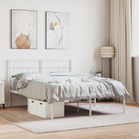 Estructura de cama de metal con cabecero blanca 135x190 cm de vidaXL, Camas y somieres - Ref: Foro24-355707, Precio: 91,99 €,...