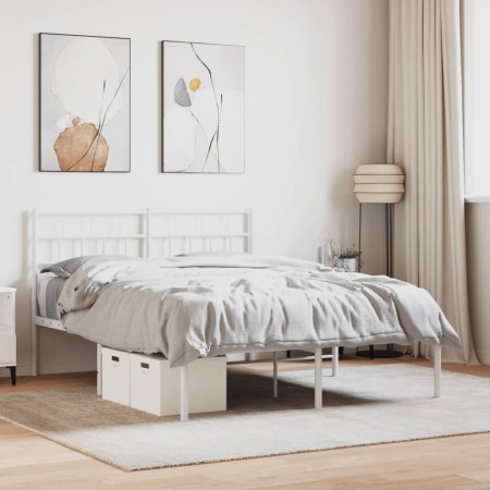 Estructura de cama con cabecero metal blanca 160x200 cm de vidaXL, Camas y somieres - Ref: Foro24-355711, Precio: 96,99 €, De...