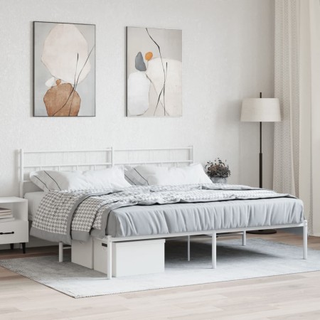 Metal bed frame with white headboard 183x213 cm by vidaXL, Beds and slatted bases - Ref: Foro24-355713, Price: 102,99 €, Disc...