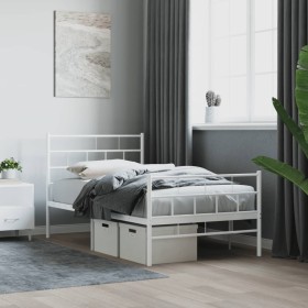 Estructura cama metal con cabecero y pie cama blanca 90x200 cm de vidaXL, Camas y somieres - Ref: Foro24-355719, Precio: 67,9...