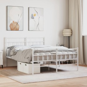 Metal bed frame with headboard and white footboard 135x190 cm by vidaXL, Beds and slatted bases - Ref: Foro24-355725, Price: ...