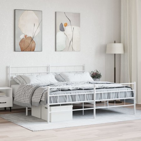 Metal bed frame with headboard and footboard white 183x213 cm by vidaXL, Beds and slatted bases - Ref: Foro24-355731, Price: ...