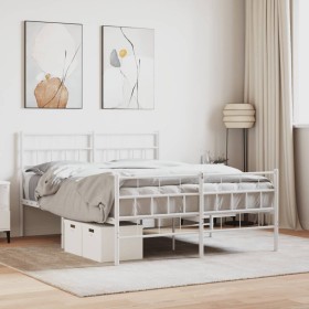 Estructura cama metal con cabecero y estribo blanco 140x200 cm de vidaXL, Camas y somieres - Ref: Foro24-355727, Precio: 103,...