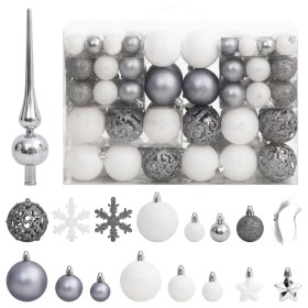 Juego de bolas de Navidad 111 pzas poliestireno blanco y gris de vidaXL, Adornos festivos - Ref: Foro24-356113, Precio: 35,68...