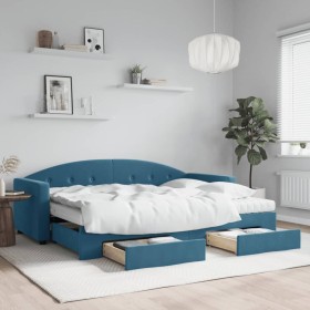 Trundle sofa bed with drawers blue velvet 80x200 cm by vidaXL, Beds and slatted bases - Ref: Foro24-3197365, Price: 480,99 €,...