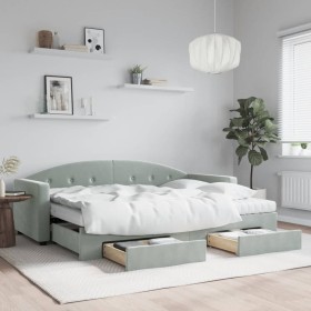 Trundle sofa bed with drawers light gray velvet 80x200 cm by vidaXL, Beds and slatted bases - Ref: Foro24-3197366, Price: 523...