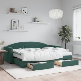 Trundle sofa bed with drawers dark green velvet 80x200 cm by vidaXL, Beds and slatted bases - Ref: Foro24-3197368, Price: 498...