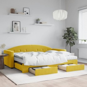 Sofá cama nido con cajones terciopelo amarillo 80x200 cm de vidaXL, Camas y somieres - Ref: Foro24-3197371, Precio: 508,99 €,...