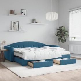 Trundle sofa bed with drawers blue velvet 90x200 cm by vidaXL, Beds and slatted bases - Ref: Foro24-3197372, Price: 473,21 €,...