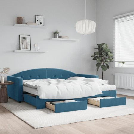 Sofá cama nido con cajones terciopelo azul 90x200 cm de vidaXL, Camas y somieres - Ref: Foro24-3197372, Precio: 473,21 €, Des...