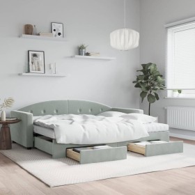 Trundle sofa bed with drawers light gray velvet 90x200 cm by vidaXL, Beds and slatted bases - Ref: Foro24-3197373, Price: 501...