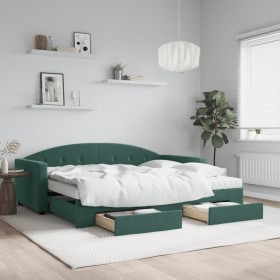 Sofá cama nido con cajones terciopelo verde oscuro 90x200 cm de vidaXL, Camas y somieres - Ref: Foro24-3197375, Precio: 471,3...