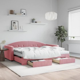 Ausziehbares Schlafsofa mit Schubladen aus rosa Samt, 90 x 200 cm von vidaXL, Betten und Lattenroste - Ref: Foro24-3197376, P...