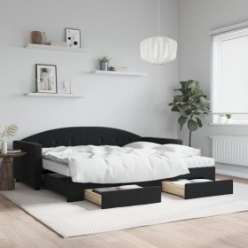 Trundle sofa bed with drawers black velvet 90x200 cm by vidaXL, Beds and slatted bases - Ref: Foro24-3197377, Price: 503,57 €...