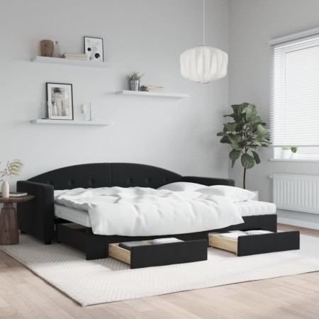 Trundle sofa bed with drawers black velvet 90x200 cm by vidaXL, Beds and slatted bases - Ref: Foro24-3197377, Price: 506,28 €...