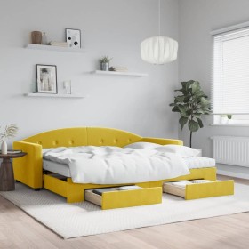 Trundle sofa bed with drawers yellow velvet 90x200 cm by vidaXL, Beds and slatted bases - Ref: Foro24-3197378, Price: 534,99 ...