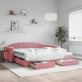 Sofá cama nido con cajones terciopelo rosa 100x200 cm de vidaXL, Camas y somieres - Ref: Foro24-3197383, Precio: 662,99 €, De...