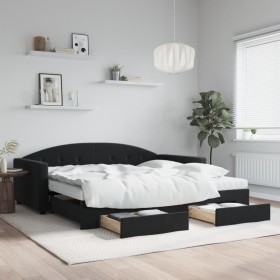 Sofá cama nido con cajones terciopelo negro 100x200 cm de vidaXL, Camas y somieres - Ref: Foro24-3197384, Precio: 508,99 €, D...