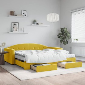 Sofá cama nido con cajones terciopelo amarillo 100x200 cm de vidaXL, Camas y somieres - Ref: Foro24-3197385, Precio: 593,99 €...