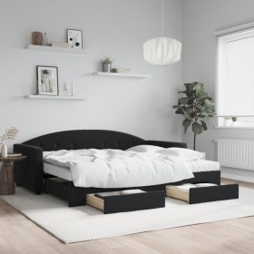 Sofá cama nido con cajones terciopelo negro 90x190 cm de vidaXL, Camas y somieres - Ref: Foro24-3197388, Precio: 544,99 €, De...